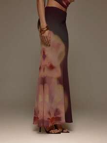 MUSERA 中腰印花网纱吊带长裙套装（仅下装）情人节性感可爱派对浪漫夜晚外出场合冬季假期 - 彩色 - 查看 3