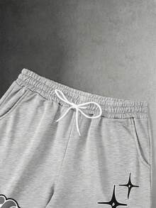 2pcs Men Portrait & Letter Graphic Print Casual Streetwear Hoodie & Sweatpants Set, Fall Men Clothes - Grey - View 4