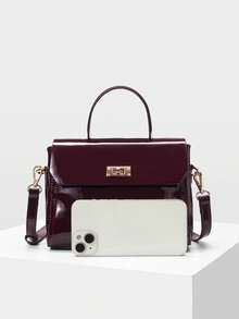 MOTF PREMIUM BOLSO DE MANO MINIMALISTA DE MODA PARA COMMUTER CON SOLAPA Y CIERRE DE GIRO, BOLSO BURDEOS DE MODA, DÍA DE SAN VALENTÍN, BOLSO ELEGANTE PARA MUJER, DE LUJO - Fucsia - Ver 4
