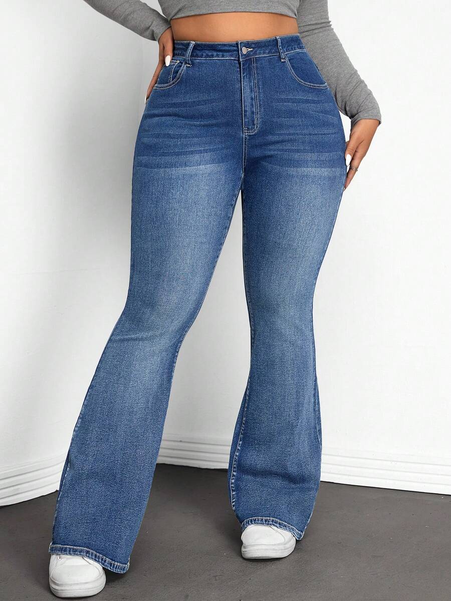 SHEIN Tall CURVE Quần jeans dáng ôm màu xanh dương, đa năng, cỡ lớn, thường ngày. - Rửa tối - Xem 1