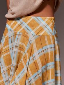 Athîral Chân váy nữ kẻ caro dáng rộng, thoải mái, gấu váy không đều, chất liệu vải dệt mềm mại và dễ chịu, thích hợp cho mùa xuân, kỳ nghỉ, du lịch, nghỉ hè, đi chơi, đi biển. Chân váy kẻ caro mùa xuân. - Nhiều màu - Xem 5