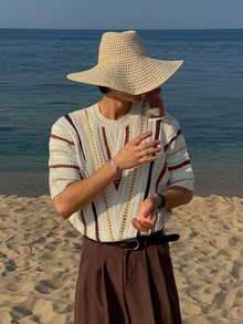 DAZY 男士条纹圆领休闲针织衫，夏季 - 彩色 - 查看 3