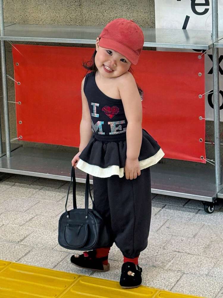 Baby Girls' Casual Loose Solid Color Ruffle Hem 2 In 1 Bottom Toddler Girls Clothes