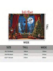 1 Piece Of Christmas Themed Party Background Fabric - Holiday Window Scenery, Tree And Gift Scenes, And Snow Santa Claus Sled, Polyester Fabric Suitable For Weddings, Birthdays, Festivals - No Electricity Required, Easy To Install, Christmas Decoration, Holiday Background Design, Flat Design - Multicolor - View 2