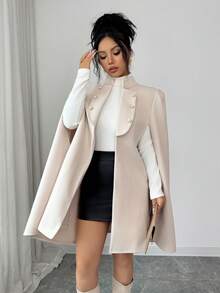 Elenzga Elegant Women's Apricot Cape Coat, Suitable For Christmas, Valentine's Day, Parties, Outings, Dates, Weddings, Daily Wear - Apricot - View 6