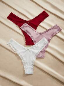 Charlaine 3条/包 女士简约舒适休闲性感浪漫丁字裤 - 彩色 - 查看 1