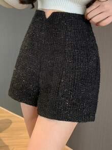 DAZY Women's High Waist Shiny Wide Leg Loose Elegant Fashion Shorts Y2k - Black - View 4