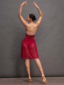 Activina 女士网纱拼接荷叶边吊带芭蕾舞裙 - 紅色 - 查看 7