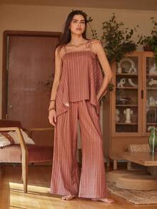 Lullawish 女士波西米亚几何印花吊带宽松不对称舒适睡衣套装 - 彩色 - 查看 3