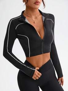 Dewbera Women's Long Sleeve Zip Front Cropped Sports Jacket - Multicolor - View 3
