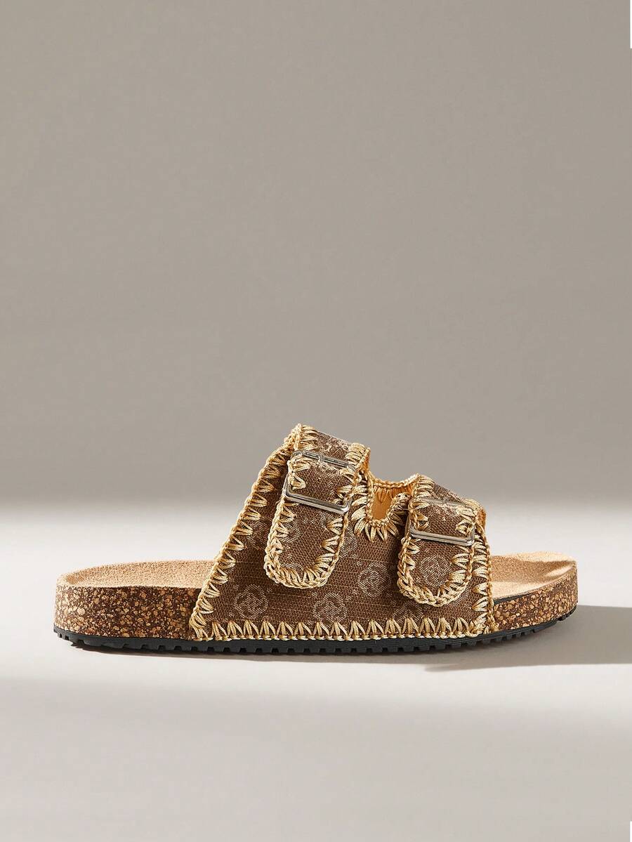 Solecia Women's Embossed Buckle Casual Versatile Flat Shoes - Brown - View 1