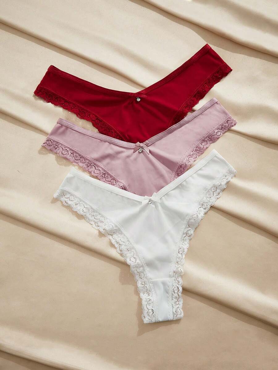Charlaine 3pcs/Pack Women's Minimalist Comfortable Casual Sexy Romantic Thong Panties - Multicolor - View 1
