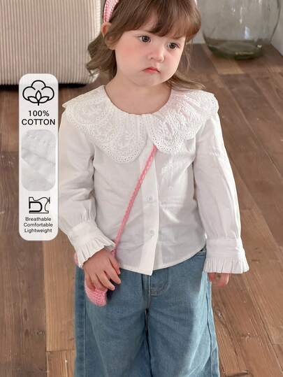 DAZY Toddler Girls' Lace Peter Pan Collar Solid Color Blouse