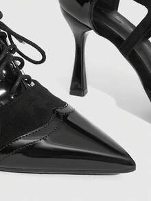 CUCCOO SZL Women's Elegant Lace-Up Pointed Toe Heeled Sandals, Suitable For Commuting Valentine's Day - Black - View 6