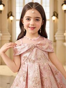 年轻女孩优雅的粉色连衣裙 - 彩色 - 查看 3