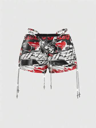 ROMWE Avant Pantaloncini da donna retrò stile biker, vita estremamente bassa, sexy con cinturini a catena