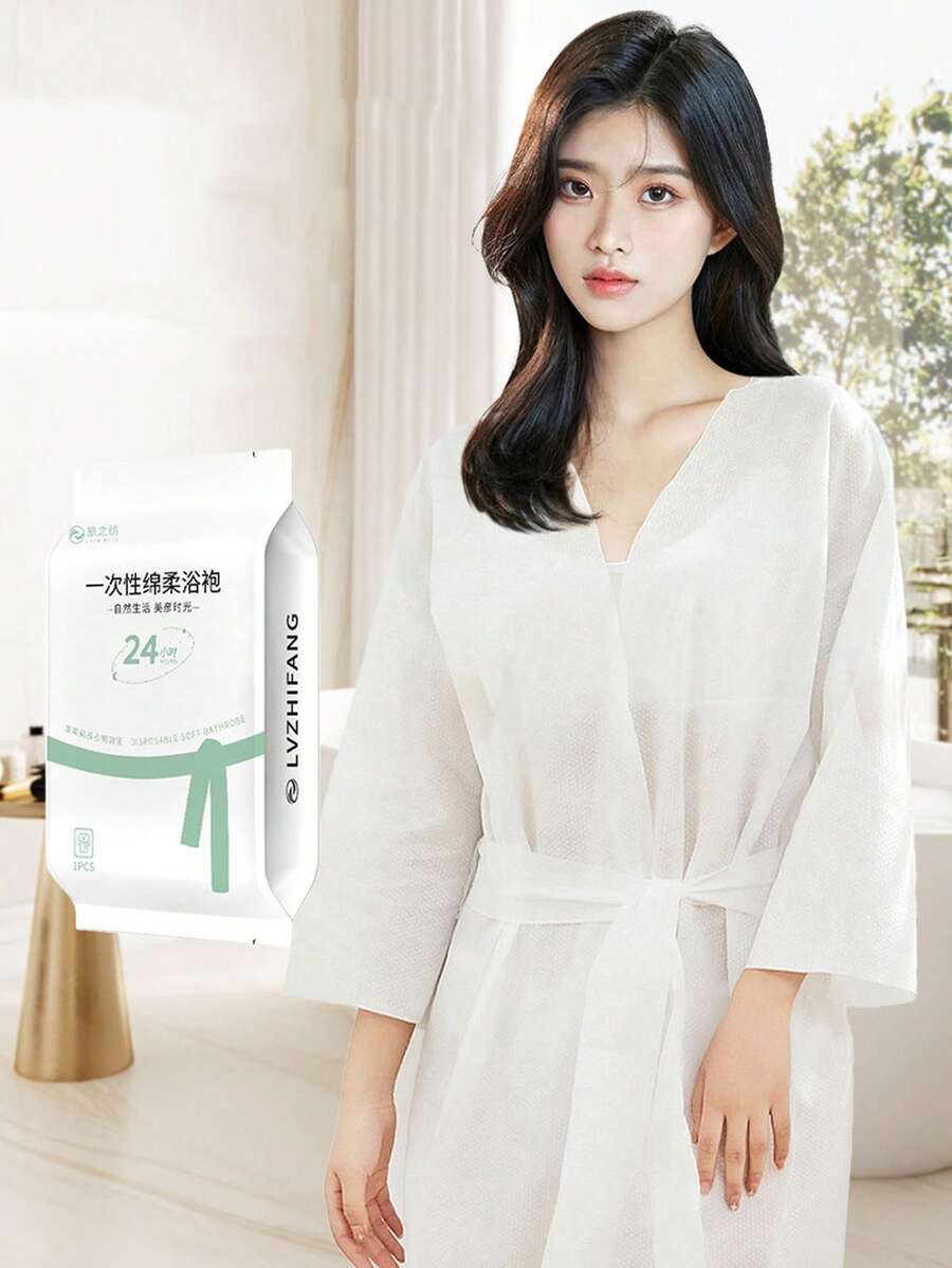 女士奢华水疗浴袍：100%纯棉绒面浴袍，带腰带和口袋 | 适合酒店、桑拿、新娘送礼会等场合的旅行浴袍 | 卫生、轻便的白色毛巾布必备 - 白色 - 查看 1