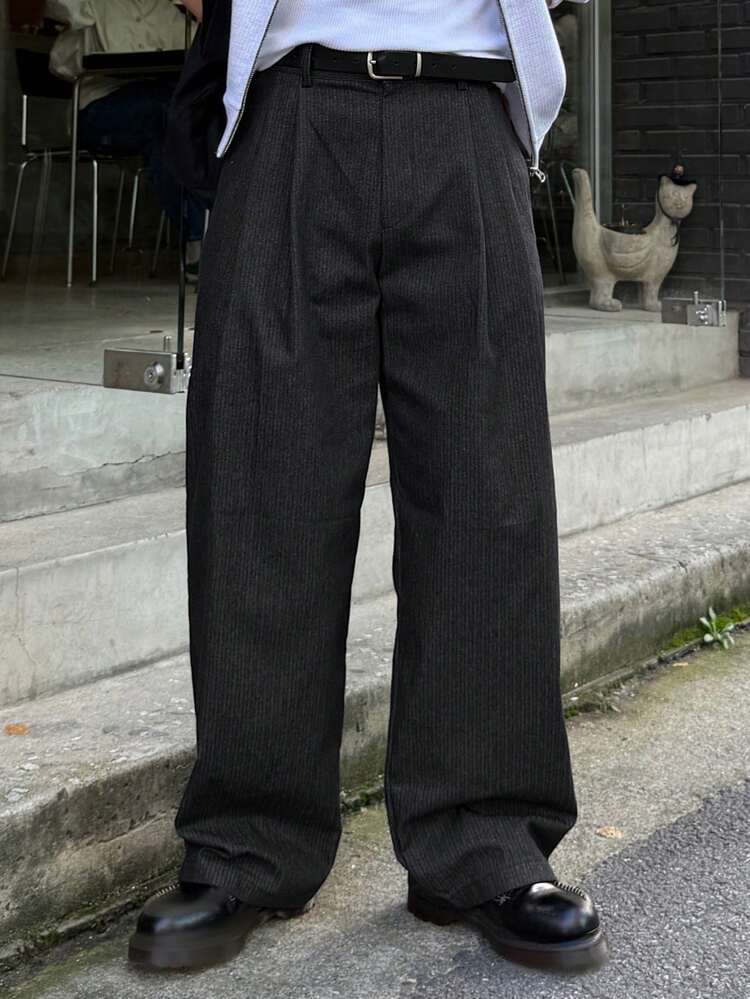 Fashionable Black Loose Fit Suit Pants For Men, Spring Commute