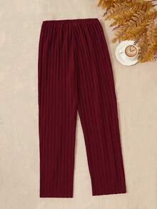 纯色磨毛罗纹女士休闲裤 - 酒紅色 - 查看 2
