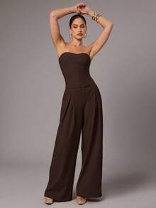Silquee Women's Solid Color Bandeau Top, Minimalist & Versatile For Dates, Parties - Coffee Brown - View 7
