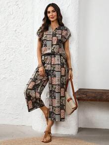 EMERY ROSE 两件套女士休闲度假印花上衣和裤子套装 - 彩色 - 查看 6