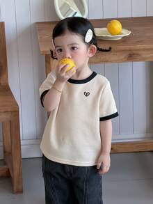 DAZY Baby Girls' Casual Round Neck Color Block Short Sleeve Top Summer Toddler Girls Clothes - Apricot - View 11