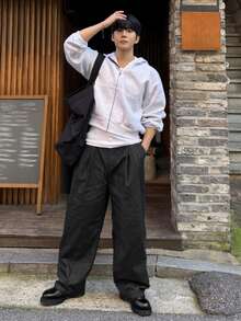 DAZY Fashionable Black Loose Fit Suit Pants For Men, Spring Commute - Black - View 6