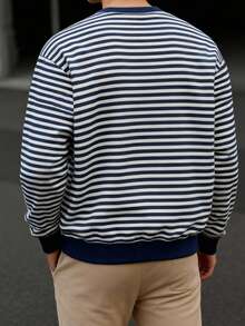 Manfinity Dauomo Men's Blue & White Striped Print Crew Neck Sweatshirt, Autumn/Winter - Multicolor - View 2