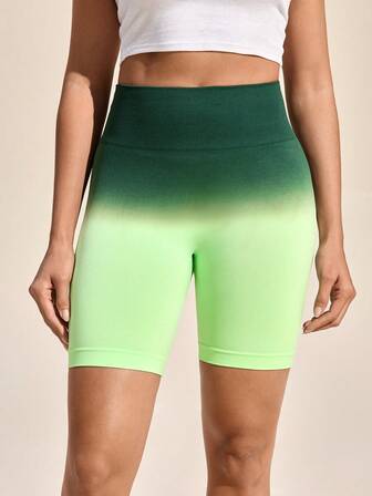 Exploreva Women's Seamless Ombre Fitness Shorts; High Waist Tummy Control Tight Yoga Workout Shorts; Suitable For Cycling, Fitness, Running, Exercise, Daily Wear