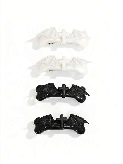 ROMWE Goth 4 ألوان عشوائية دبابيس شعر بشكل عظم الرياح الجميلة، أسلوب Y2K بعنصر الصليب والجناح، مشبك بيل البط، إكسسوارات شعر ملونة بأسلوب إبداعي يومي