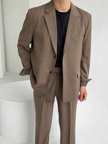 DAZY 男士棕色修身西装套装，适合通勤，春秋季穿着 - 棕色 - 查看 4