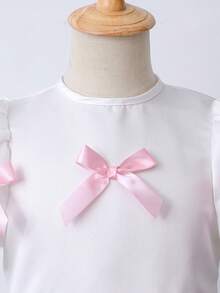 Girls' High-End Luxury White Elegant Princess Dress With Cute Pink Bow Design, Fashion And Adorable - White - View 4