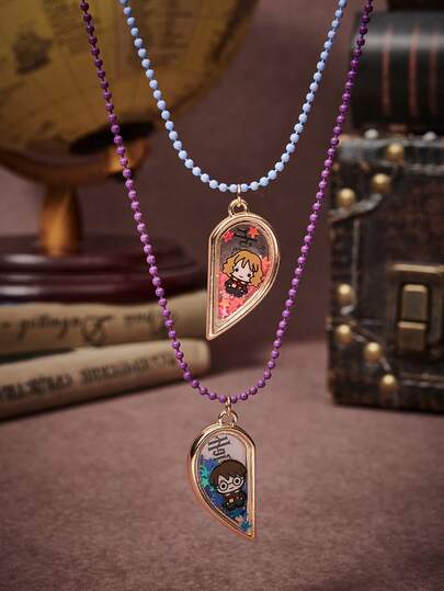 HARRY POTTER X SHEIN סט אחד של שרשרת חרוזים עם דוגמת מצוירת מסגסוגת אבץ, כוכבים קטנים צבועים ונצנצים, סגנון נישה יוקרתי, מתאים לזוגות, מסיבה, קונצרט, פסטיבל