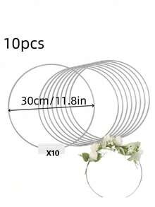 1/5/10个金属花环桌饰，银色花环带白色支架，花环编织，适用于DIY家居装饰、婚礼餐桌装饰、生日毕业礼物 - 彩色 - 查看 10