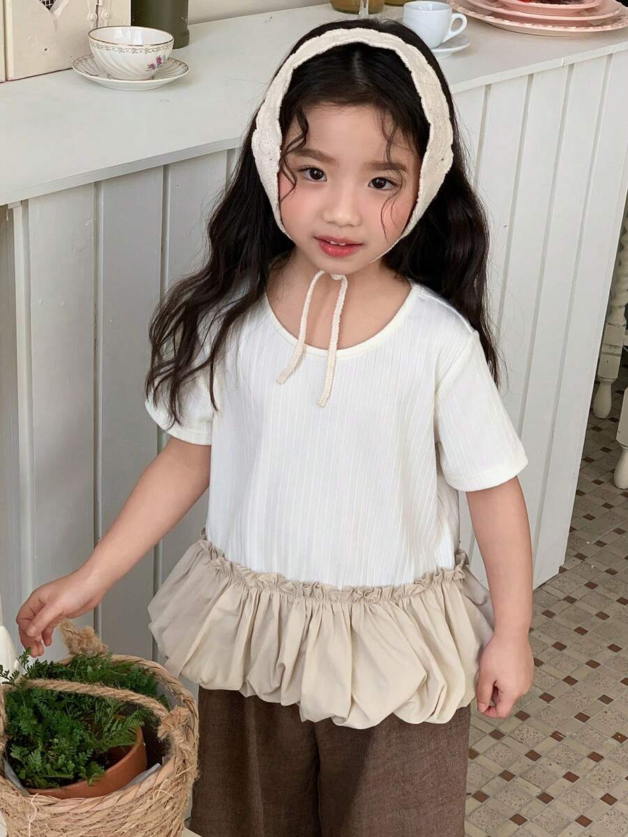 DAZY Kleine Mädchen Rundhals Rüschen Langarm T-Shirt, Frühling/Herbst Sommer - Aprikosenfarben - Übersicht 1