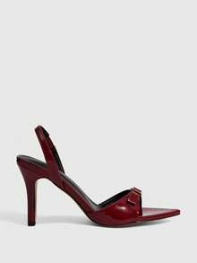 CUCCOO SZL Women's Pointed Toe Stiletto High Heel Sandals, Metal Buckle Design, Sexy Elegant Chic Fashion, Suitable For Date, Afternoon Tea, Party, Evening, Daily Commute - Burgundy - View 2