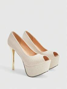 CUCCOO LuxiPop Zapatos de tacón alto con suela gruesa y de moda, adecuados para ocasiones de fiesta - Albaricoque - Ver 3