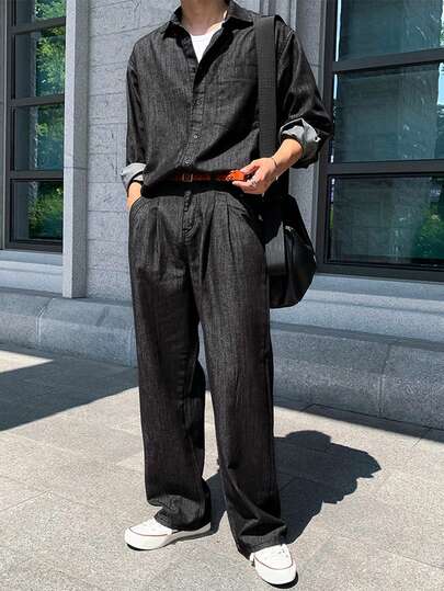 DAZY Men's Solid Color Washed Denim Suit, Spring/Autumn