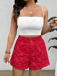 Elenzga Plus Size Women Textured Fabric Button Elegant Office Shorts