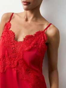 Maija 女士时尚性感蕾丝拼接吊带连衣裙 女士红色连衣裙 红色婚礼宾客礼服 红色蕾丝上衣 - 紅色 - 查看 8