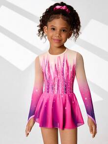 Multicolor Printed Fashion Activewear Jumpsuit For Young Girls, Designed For Dance, Ballet And Ice Skating. Made Of Soft Stretchy Fabric To Ensure Comfortable Movement And Performance. Stylish Design And Vibrant Colors Allow The Wearer To Stand Out In Various Activities, Balancing Fashion And Practicality, Suitable For Young Athletes' Daily Training And Performances. - Multicolor - View 3