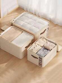 1 pièce Boîte de rangement beige avec poignée, boîte de rangement pliable en tissu pour vêtements, organisateur de couverture, sac de rangement saisonnier, sac de rangement pour couette et literie, étagère de placard, gain d'espace, décoration d'intérieur - Beige transparent - Voir 6