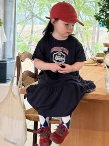 DAZY Toddler Girls' Round Neck Letter Print Casual Summer Short Sleeve Dress Spring - Blue - View 4