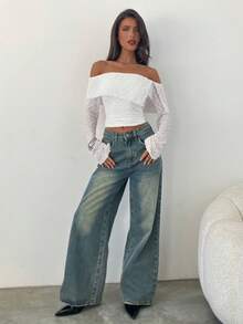 Aloruh Women's Solid Color Simple Off-Shoulder Top - White - View 3