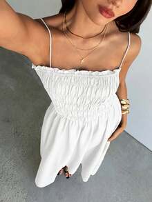 Aloruh Women's Solid Color Spaghetti Strap Tube Top Dress - White - View 8