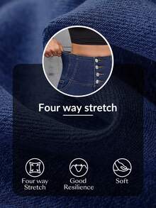 Flexra 女士休闲水洗高腰修身牛仔裤 - 深色水洗藍 - 查看 7