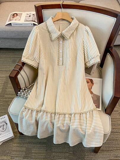 GlowEve CURVE Plus Size Women Striped Collar Casual Dress, Vacation Dress, Outdoor Dress