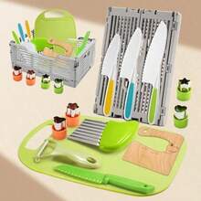 1 set Juego de utensilios de cocina para niños con cuchillo funcional de diseño práctico para desarrollar habilidades manuales y de aprendizaje temprano. Juguetes educativos para la vida práctica y tiempo de cocina familiar. Ideas de regalo navideño y relleno de calcetines para niños. - Multicolor - Ver 16