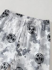 2件套青少年男童休闲舒适柔软亲肤酷炫涂鸦足球印花圆领长袖长裤针织弹力面料睡衣套装 - 彩色 - 查看 6