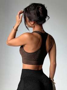 Women's Casual Sports Leopard Print Racerback Tank Top - Brown - View 3